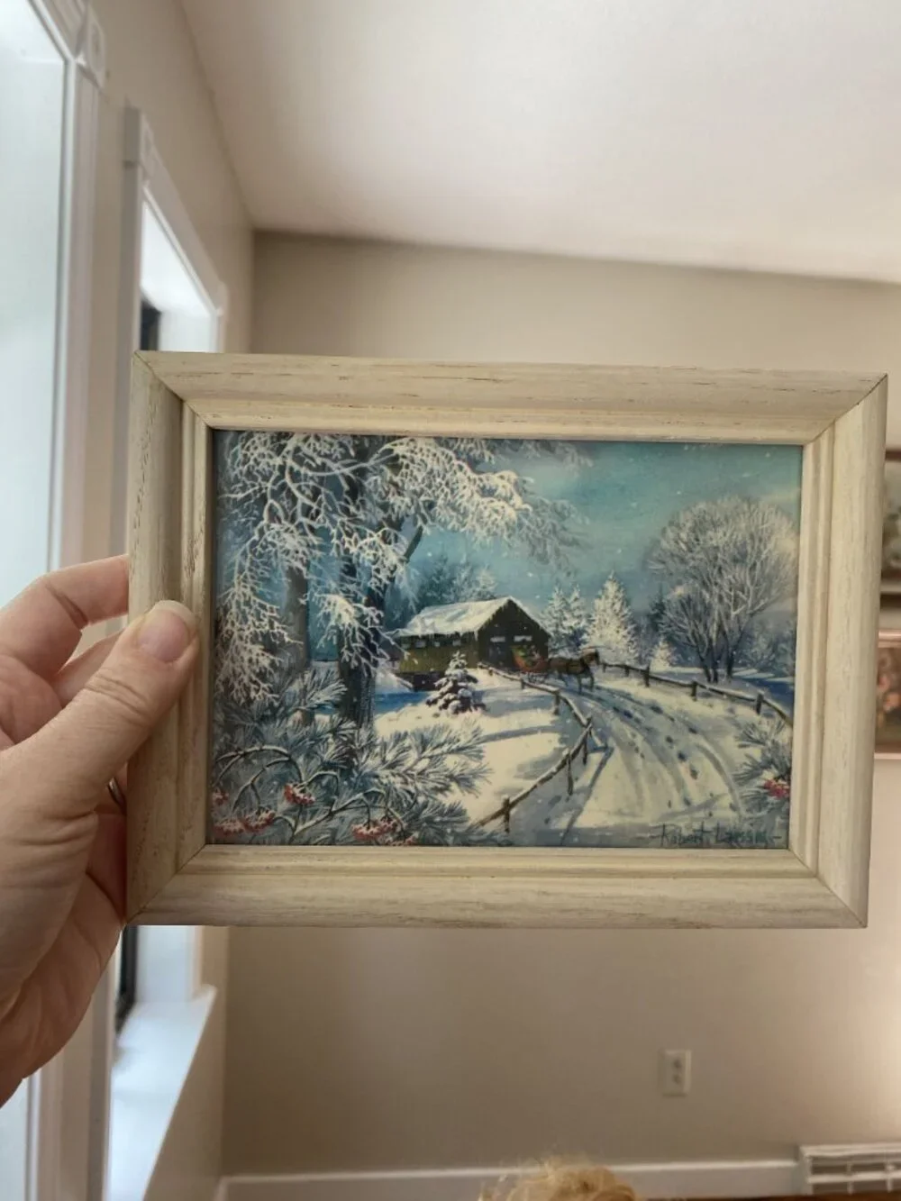Vintage Robert Lasus Framed Winter Barn Scene Print